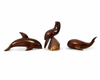 24 HandCarvedIronwoodBirdDolphinWhaleSculptureSet