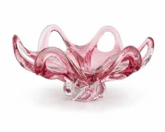 36 VintagePinkArtGlassBasketCenterpieceBowl