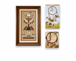 26 SignedNativeAmericanSandArtKachinaFramedArt