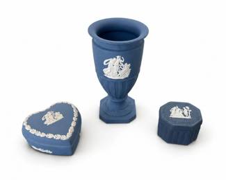 72 WedgwoodJasperwareCollectionwithBudVaseTrinketBoxes