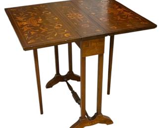 Vintage Peter Engel Inlaid Wooden Drop Leaf Side Table