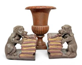 Cast Iron Dog Book Ends Vase