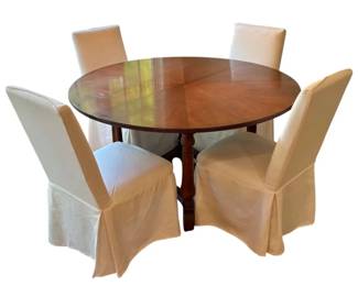 Round Wooden Kitchen Table w Upholstered Chairs
