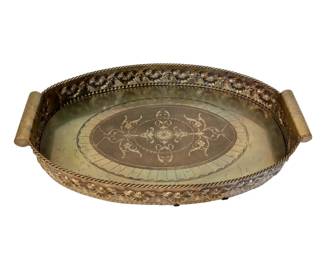 Vintage 28 Brass Etched Floral Tray