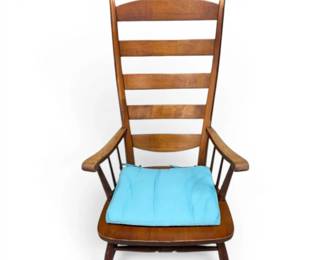 Wooden Rocking Chair W Blue Cushion