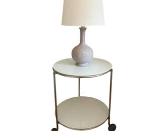 White Rolling Glass Top Side Table Lamp