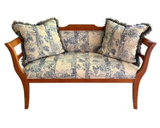 Blue Cream Upholstered Wooden Bench