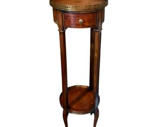 Vintage Leather Top Wooden Side Table w Brass Feet