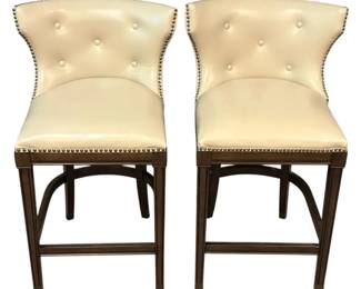 Ivory Faux Leather Barstools with Nailhead Trim