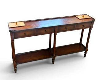 Vintage Leather Top Wooden Console Table W Drawers