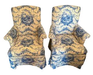 Blue Cream Upholstered Armchairs