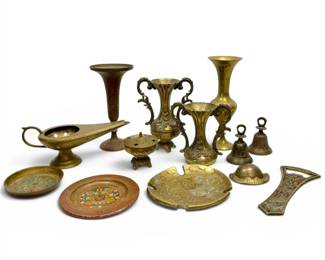 Brass Lamp, Ornate Bud Vases, Ashtrays, More