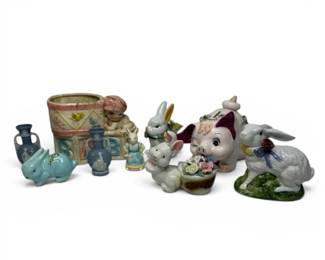 Vintage Porcelain Ceramic Figurines Bunnies, Piggy Bank, More