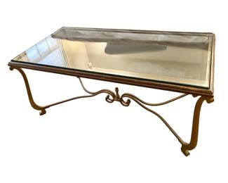 Heavy Brass Glass Top Coffee Table