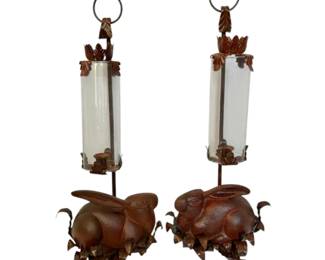 Red Cast Iron Rabbit Votive Candleholders