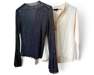 Quince Cashmere Sweater And Black Mesh And Rhinestone Top size M