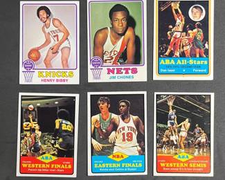NBA 6 Card Lot including 1973 Rookies Henry Bibby and Jim Chones, HOFers Dan Issel, Willis Reed