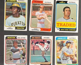 1974 Topps 6 Card Lot. Rookie Dave Parker, Marichal, Cepeda, Piniella 2, and Cesar Geronimo.