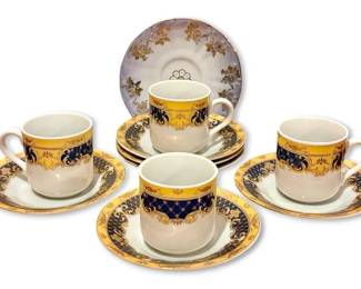 Tanaka Japan Demitasse Blue  Gold Porcelain Espresso Set