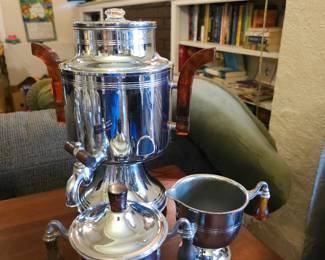 Art Deco Chrome and Bakelite Percolator w/Crm and sugar