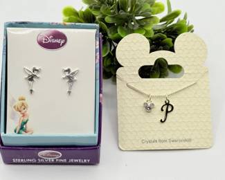 105 DisneyTinkerbellSterlingEarringsMickeyIconPNecklace