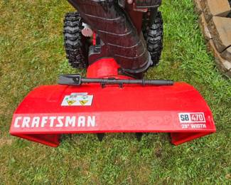 Craftsman SB470 28" two-stage snowblower, purchased 2021, serviced regularly. Normal amount of rust for a working machine. Needs transmission cable. $300