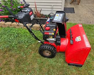Craftsman SB470 28" two-stage snowblower, purchased 2021, serviced regularly. Normal amount of rust for a working machine. Needs transmission cable. $300