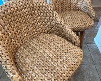 3-Pottery Barn Bar Stools, Swivel, Sea Grass Woven Fiber