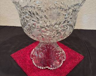 American Brilliant Cut Glass Punch Bowl & Base, Circa 1876-1917