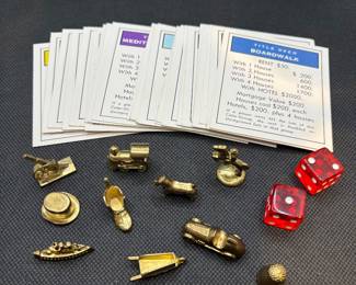 Vintage Monopoly Metal Tokens, Property Deed Cards & Dice
