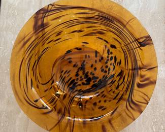 Amber Glass Bowl, Tortise-Shell Pattern