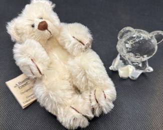 Mohair Teddy Bear "A Handful Friend" Tag + Crystal Bear 