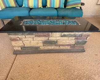 Portable Gas Fire Pit, Stand Alone, Blue Glass & Remote, 48" X 20"