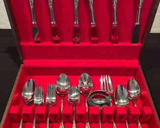 Yamazaki "Cache" Stainless Flatware, Gold Accent, 33 Pieces + Case