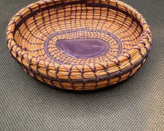 Coiled Pine Needle Basket, Center Ameythest Base