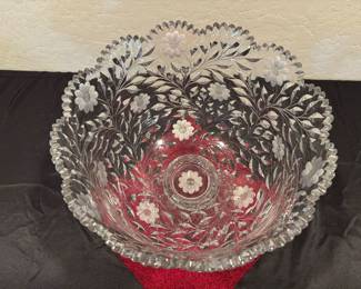 Vintage Cut Crystal Bowl, Sawtooth Edge