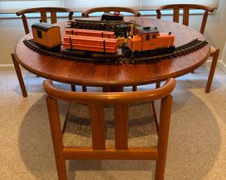 Danish teak mid century modern table and 4 chairs