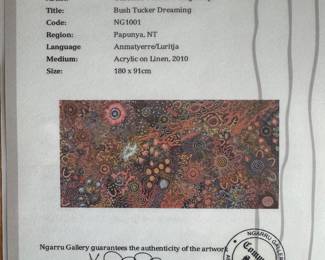 COA for dot painting by Gabriella Possum Nungurrayi