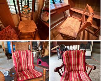 Various wooden chairs and rockers 