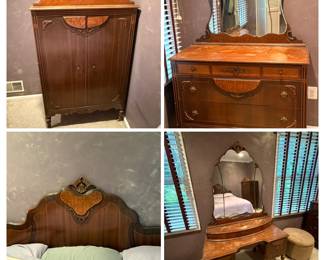 1920s–1930s Art Deco/Depression Era walnut bedroom suite 