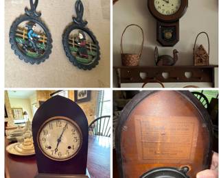 Various clocks and iron decor 