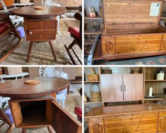 Primitive round storage table, Lane Cedar Chest 