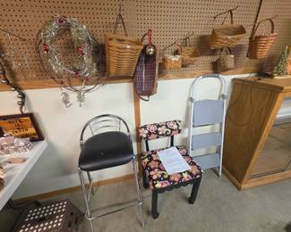Folding Ladder, Stool, Lighted Cabinet, Decor