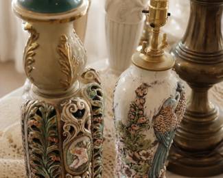 A large assortment of lamps, including brass, ceramic, glass, traditional table lamps, vintage accent lamps, and a few more unusual statement pieces.