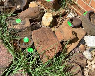 Rocks with holes for planting flowers.