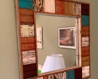 Handmade wood mirror.