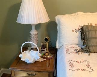 Another end table with drawer with Fenton basket.