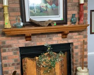 All the many beautiful items on and around mantle.