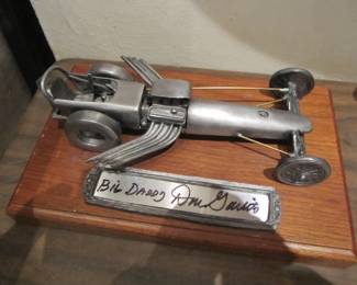1990s Pewter Drag Racing Sculptures Signed by "Big Daddy" Don Garilits