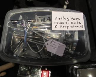 Vtg, Bass drum t-rods & hoop claws, Drum Hammer tuning key